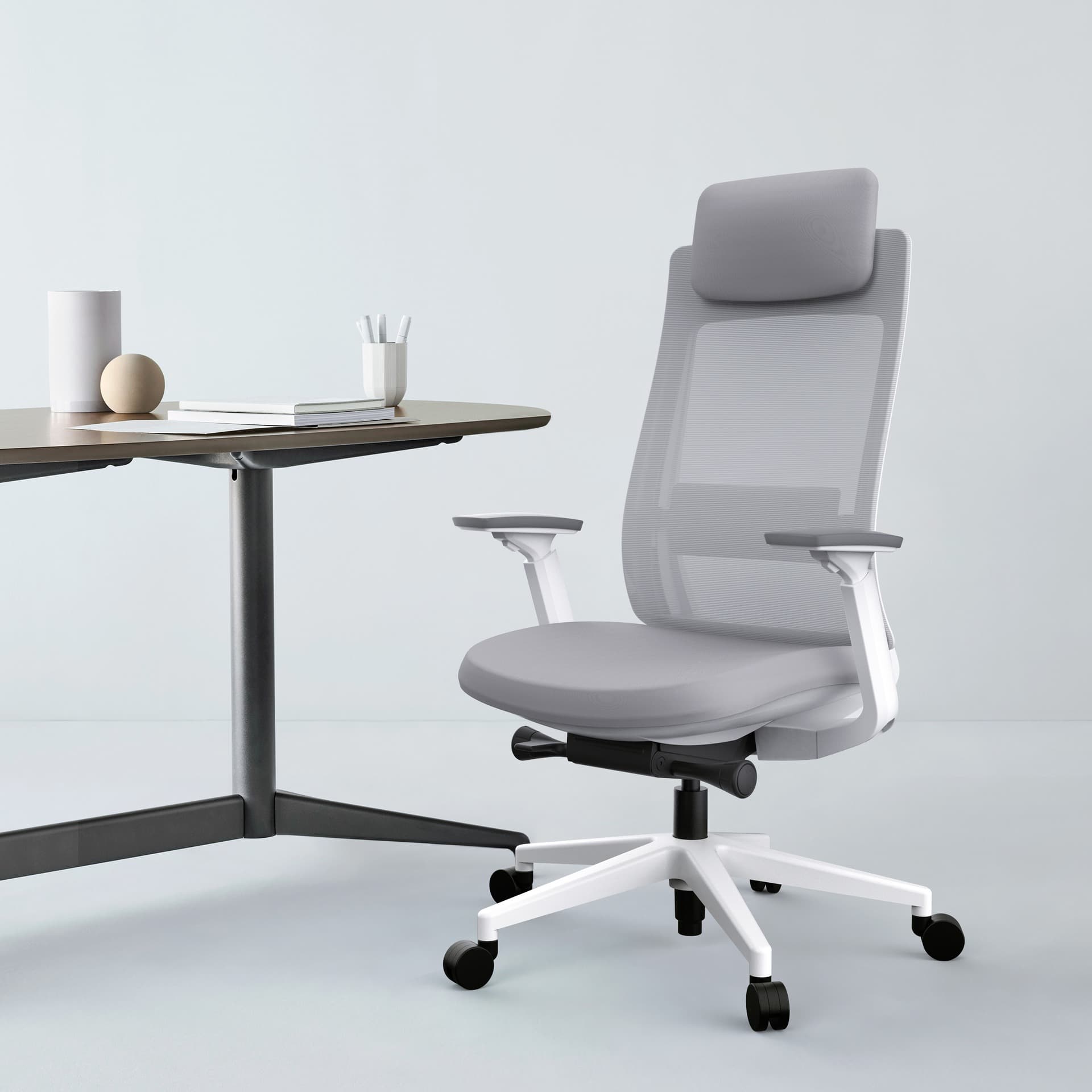 EVL-002B White frame, Grey Mesh and Fabric — view 1