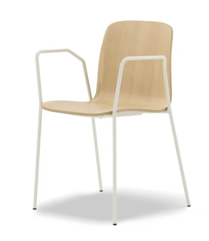 Xylo - 4 legs with armrests chair with wooden monoshell